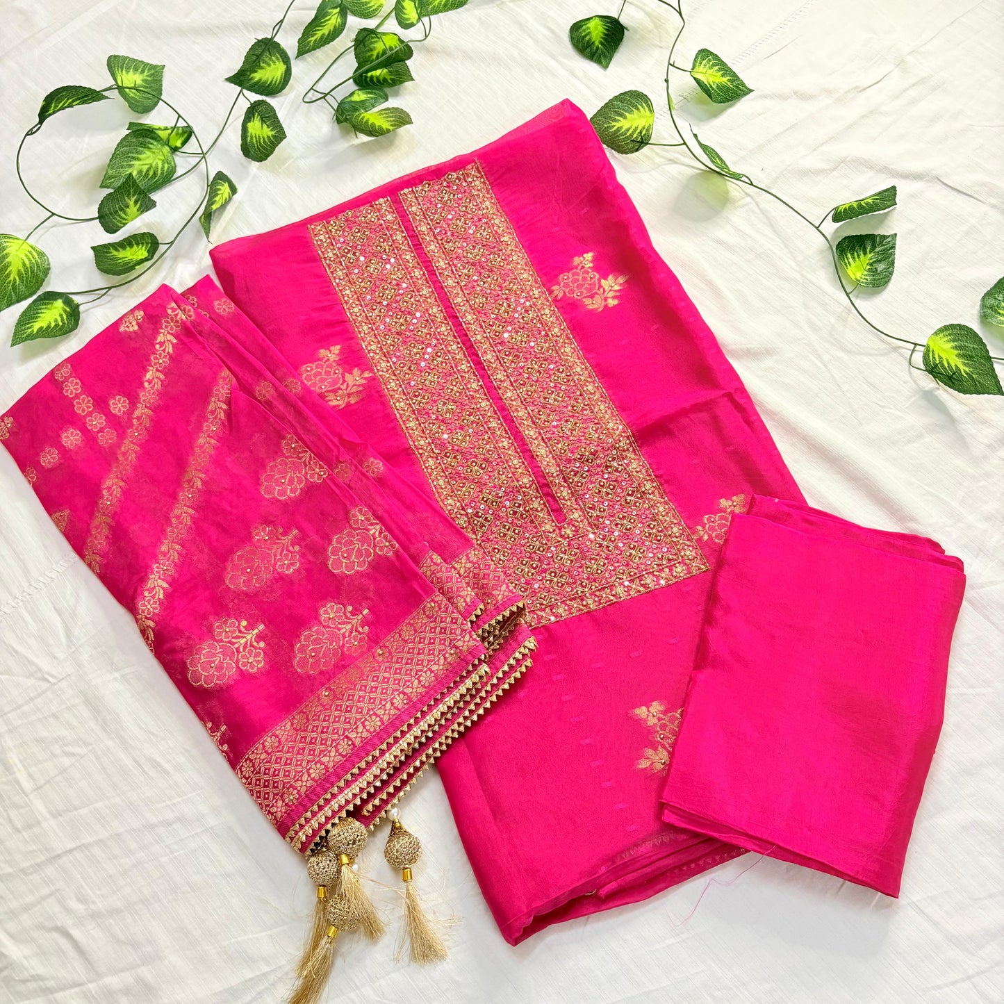 Gulbahaar β Hot Pink Organza Zari Suit Set