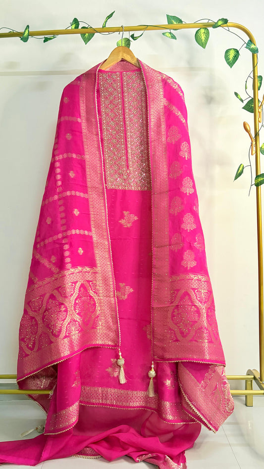 Gulbahaar – Hot Pink Organza Zari Suit Set