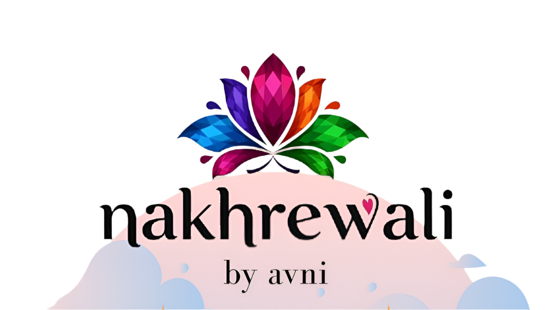 Logo of nakhrewali by avni with colorful design elements on a beige background